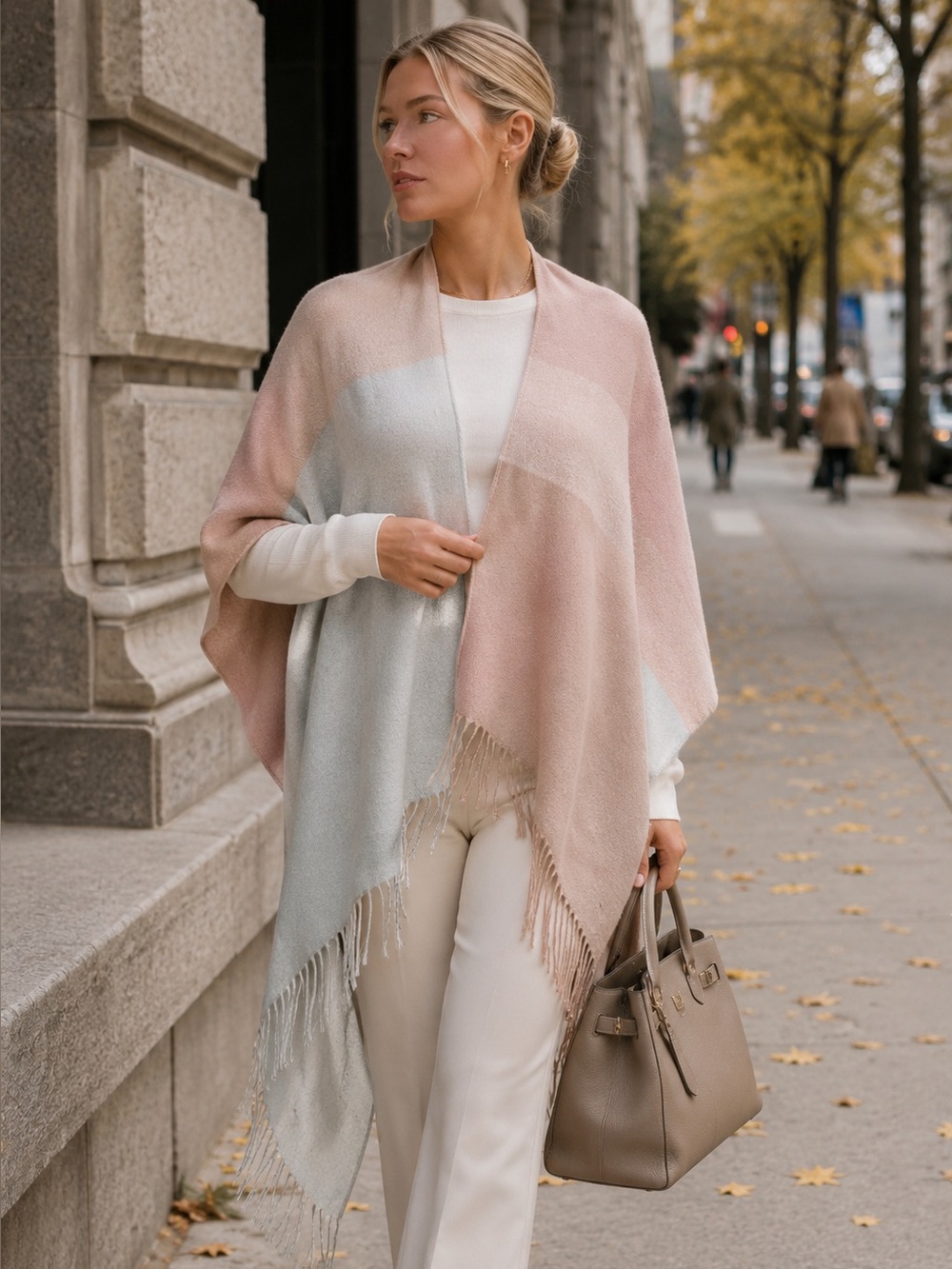 SOIA & KYO Dusty Rose Quiet Luxury Minimalist Color Block Ruana Wrap, One Size